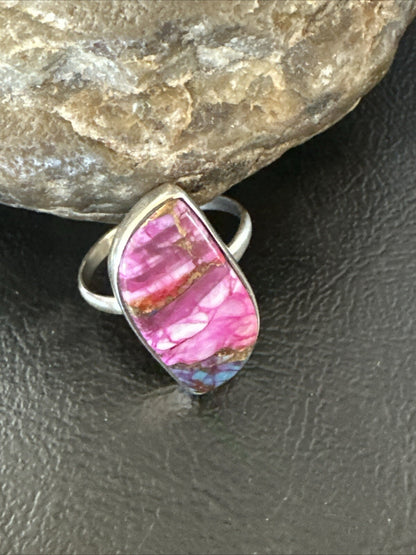 Blue Turquoise Purple Spiny Oyster Navajo Sterling Silver Ring Size 10 18202