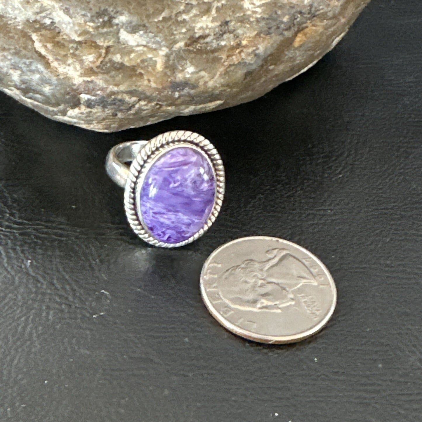 Womens Purple Charoite Navajo Sterling Silver Oval Ring Adjustable Size 9 17247