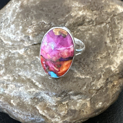 Blue Turquoise Spiny Oyster Southwestern Sterling Silver Ring Size 8 18483