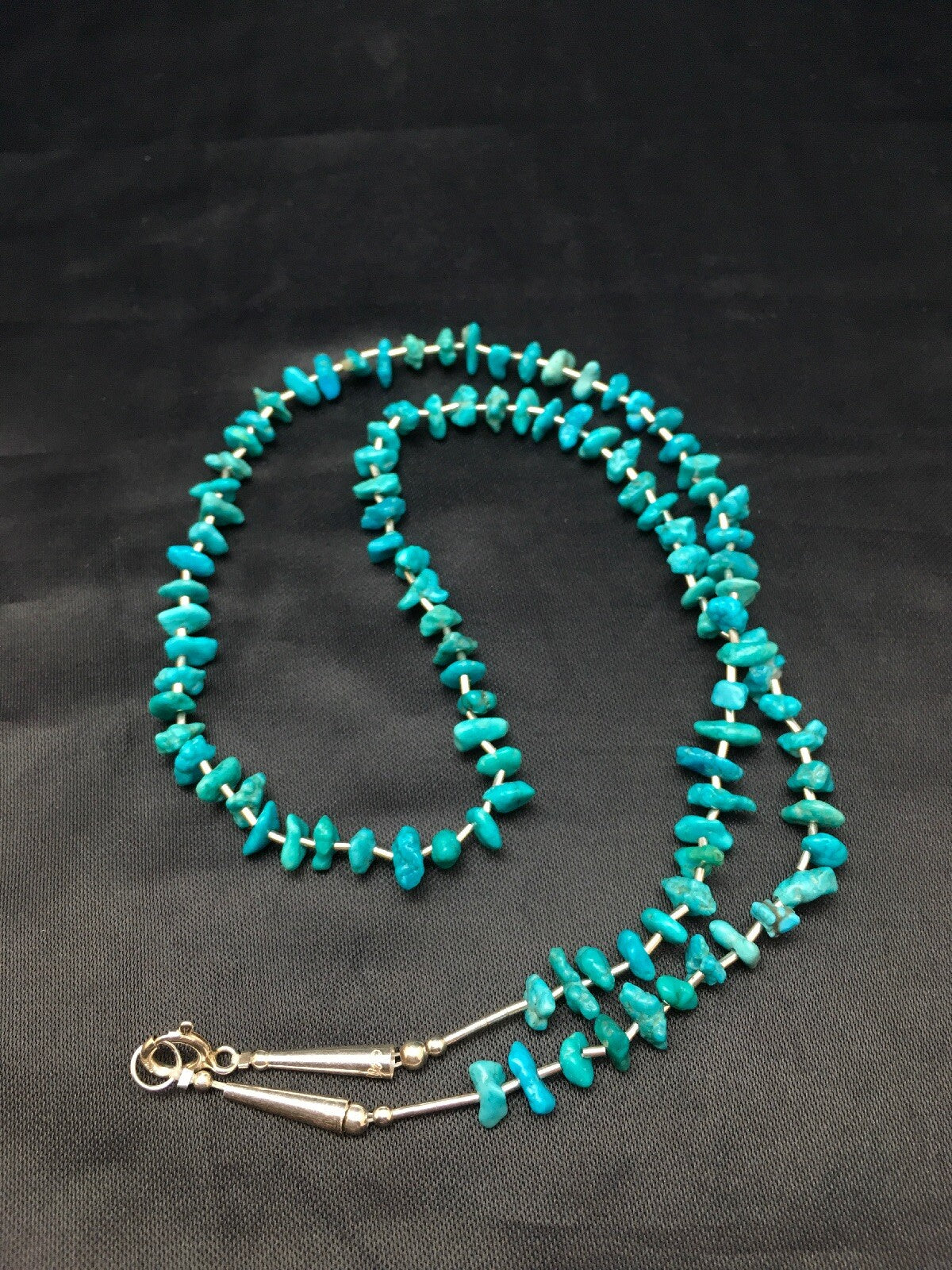 Blue Nugget Turquoise Navajo Sterling Silver Heishi Necklace 19" 08959