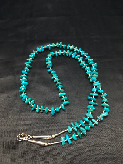 Blue Nugget Turquoise Navajo Sterling Silver Heishi Necklace 19" 08959