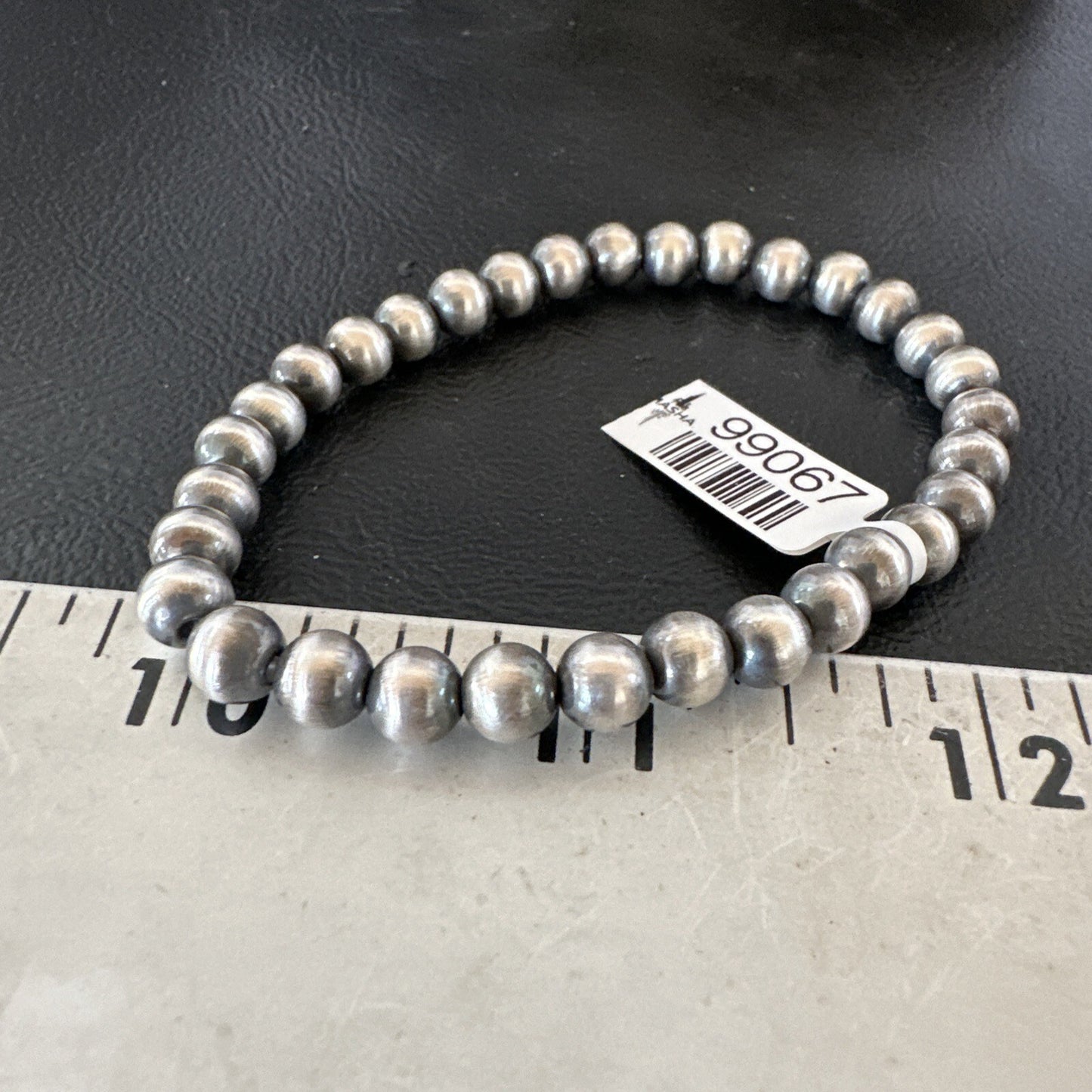 Native American 6mm Beads 7” Sterling Silver Stretch Beads Bracelet 90602