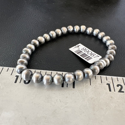 Native American 6mm Beads 7” Sterling Silver Stretch Beads Bracelet 90602