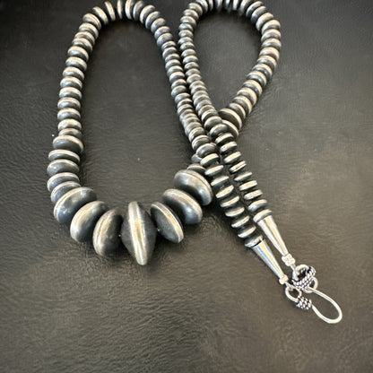 Graduated Rondelle Flat Sterling Silver Beads Necklace 21” 18830