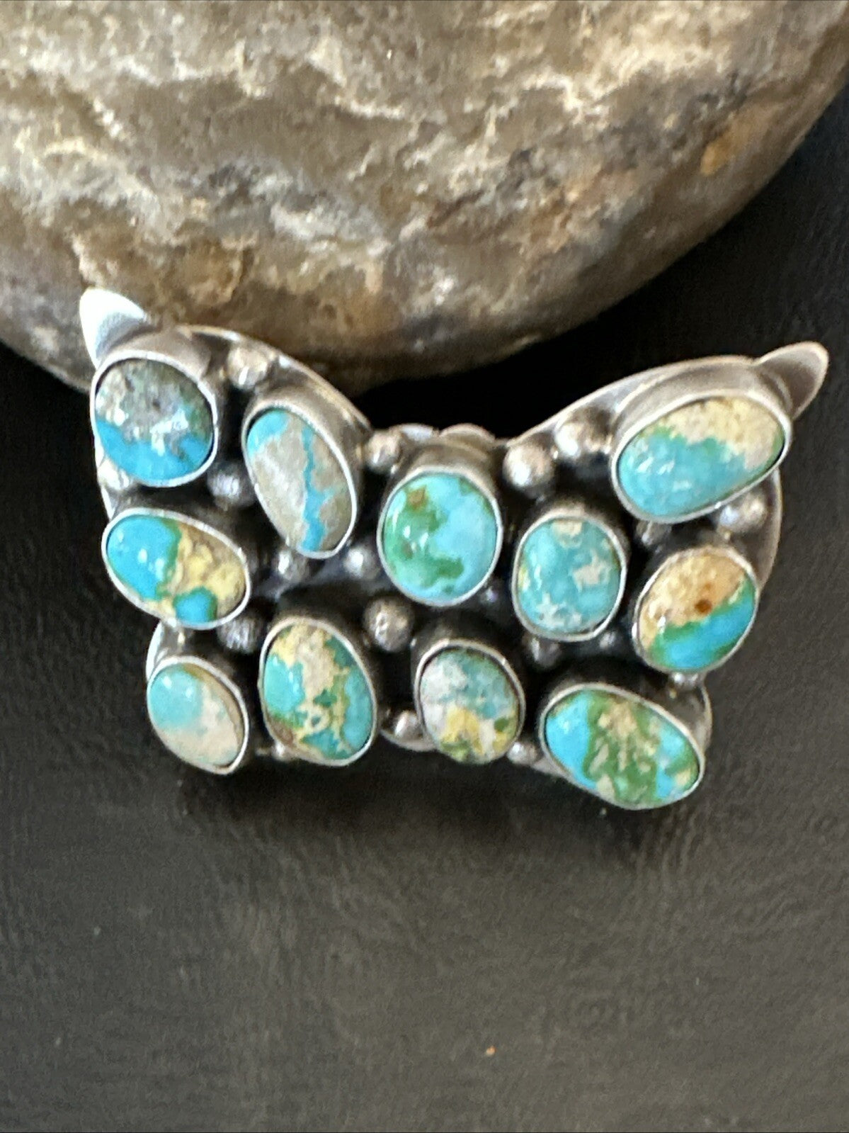 Butterfly Navajo Sterling Silver Cluster Sonoran Blue Turquoise Ring Sz 11 18604