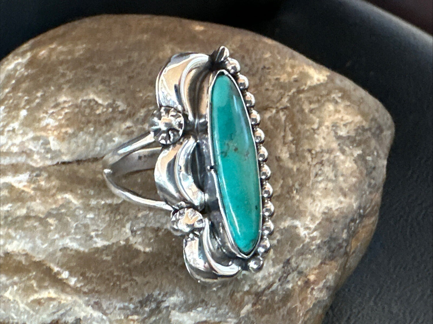 Blue Kingman Turquoise Native American Navajo Sterling Silver Ring Size 8 18633