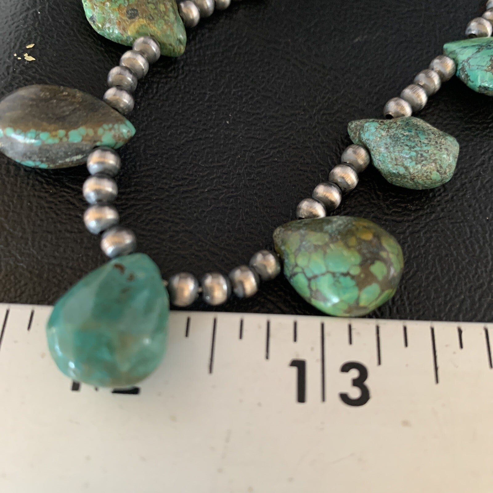Green Turquoise Teardrop  Sterling Silver Beads Necklace 20" 13431
