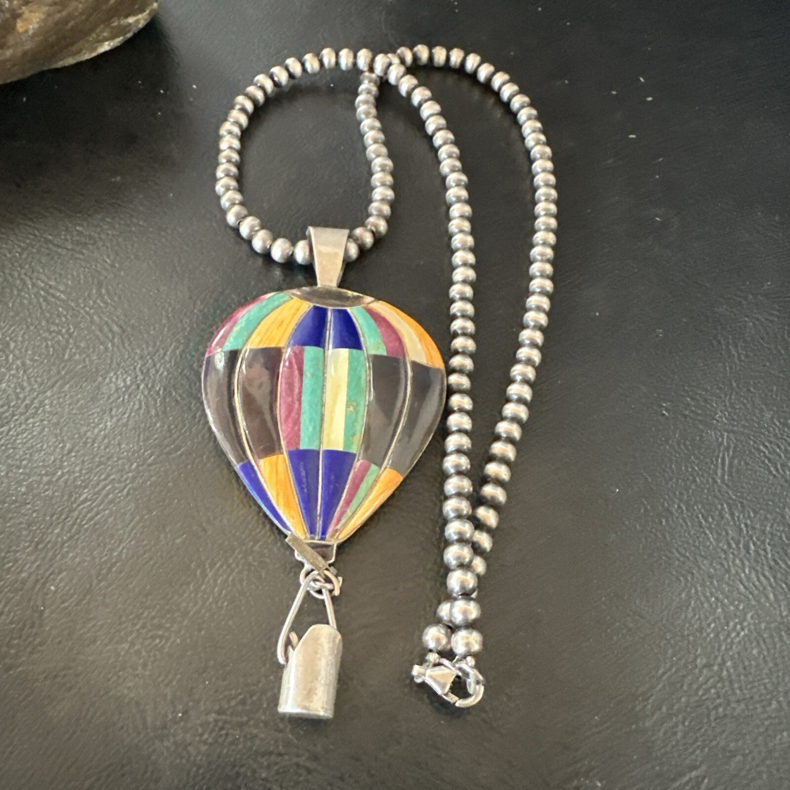 Balloon Multicolor Spiny Turquoise Pendant Navajo Sterling Silver Necklace 18757