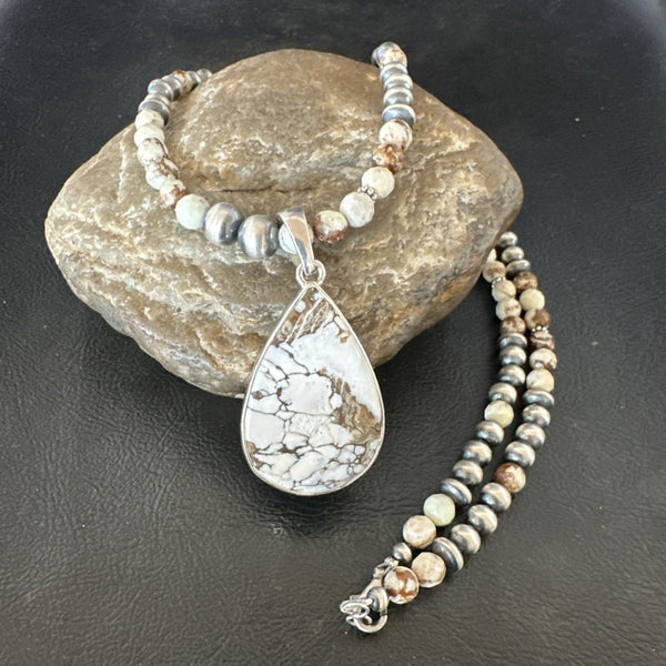 Men's Women's Wild Horse Turquoise Pendant Navajo Necklace | Sterling Silver | Authentic Native American Handmade | 19308