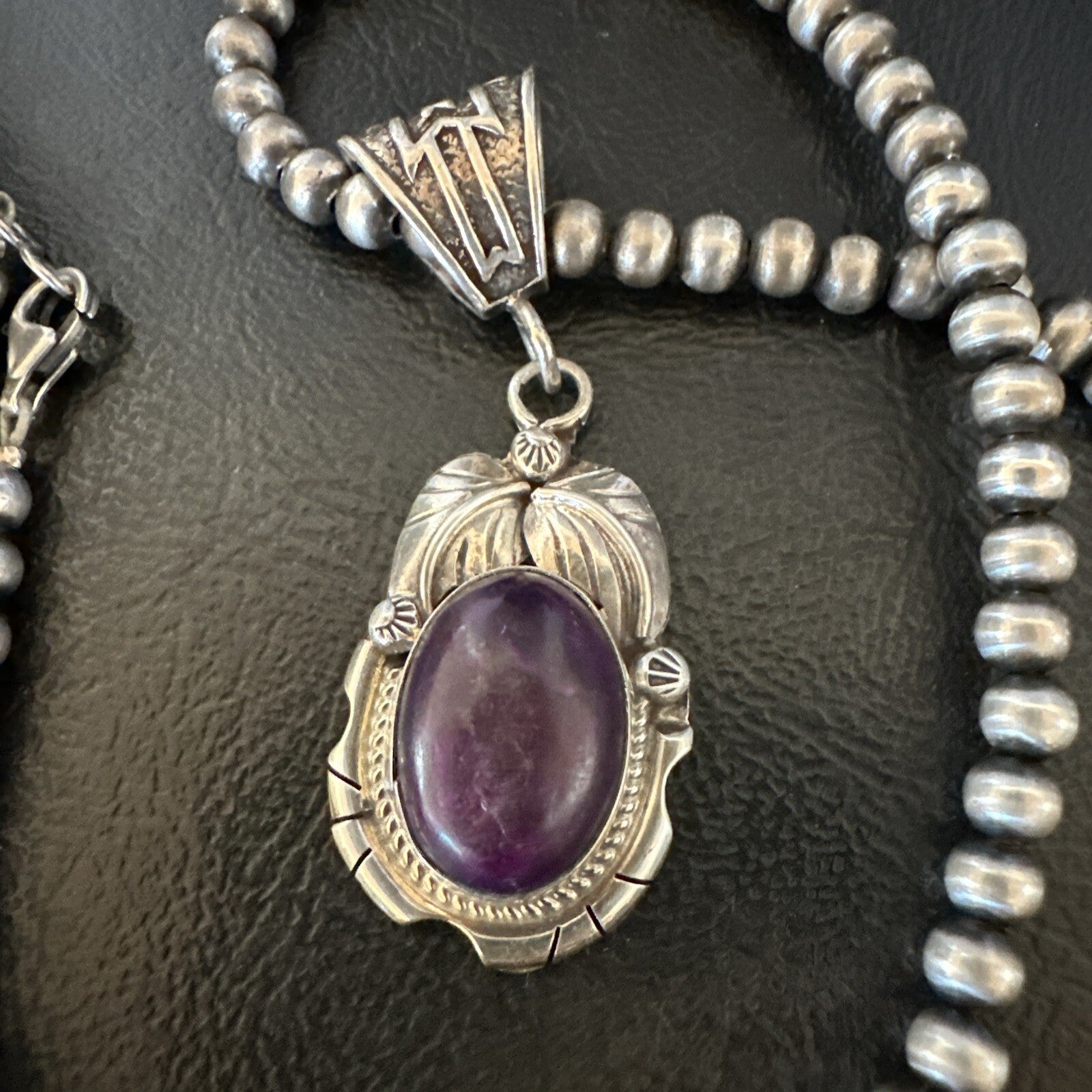 Purple Stone Pendant Navajo Pearls Sterling Silver Necklace 20” 18403