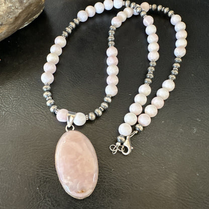 Southwestern Sterling Silver Pink Queen Conch Bead Necklace Pendant 20" 19557