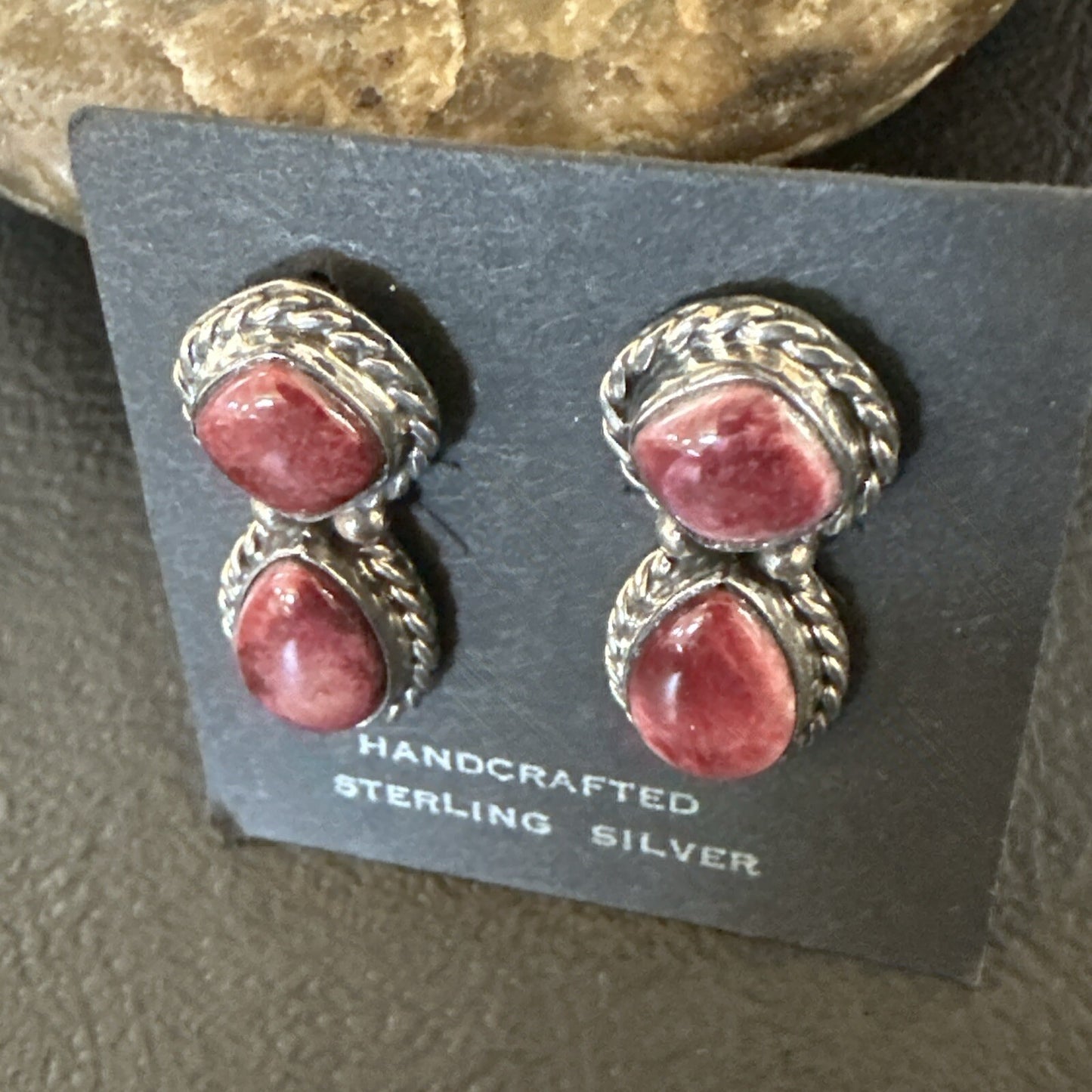 Native Purple Spiny Oyster Navajo Sterling Silver Dangle Earrings 1" 1606