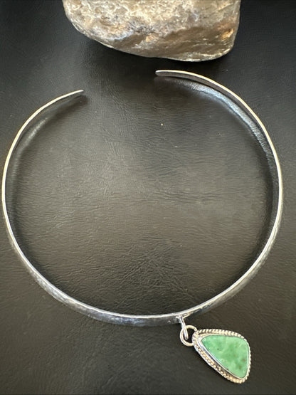 H Joe Navajo Sterling Silver Green Turquoise Collar Choker Necklace 15” 19437