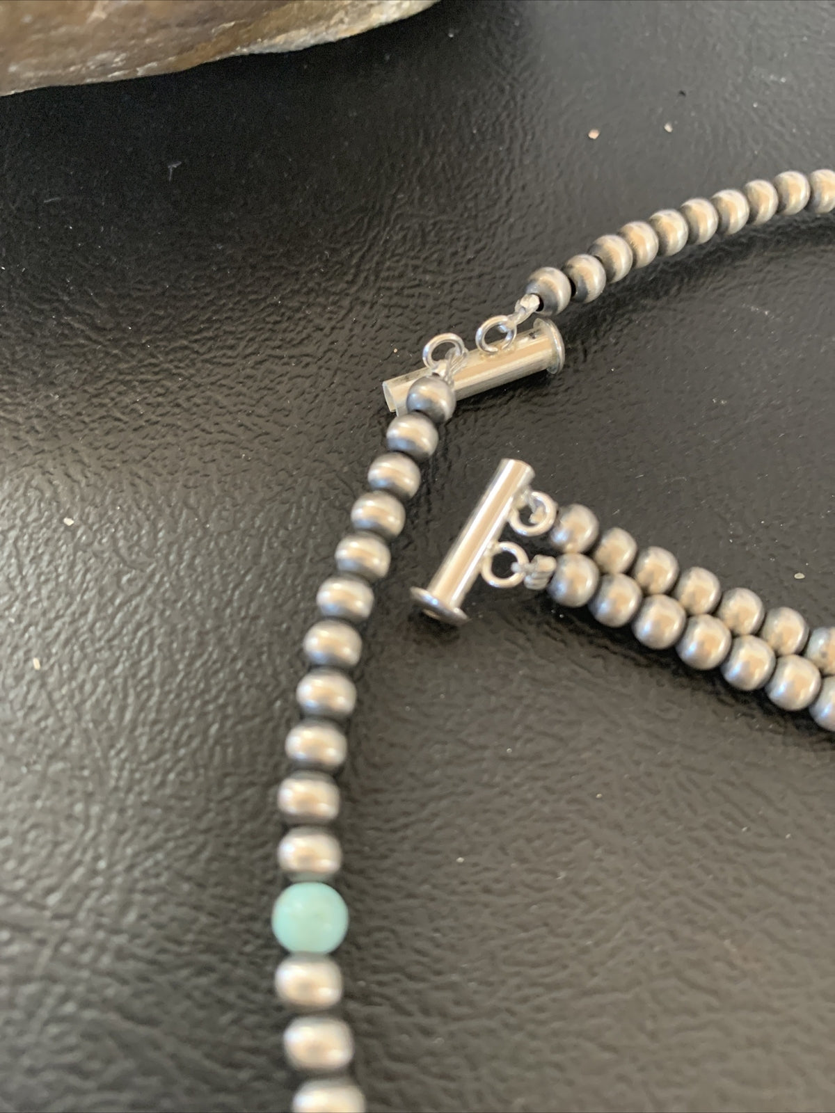 Navajo Sterling Silver Beads Blue Turquoise Bracelet 2 Strand 10083