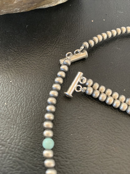 Navajo Sterling Silver Beads Blue Turquoise Bracelet 2 Strand 10083
