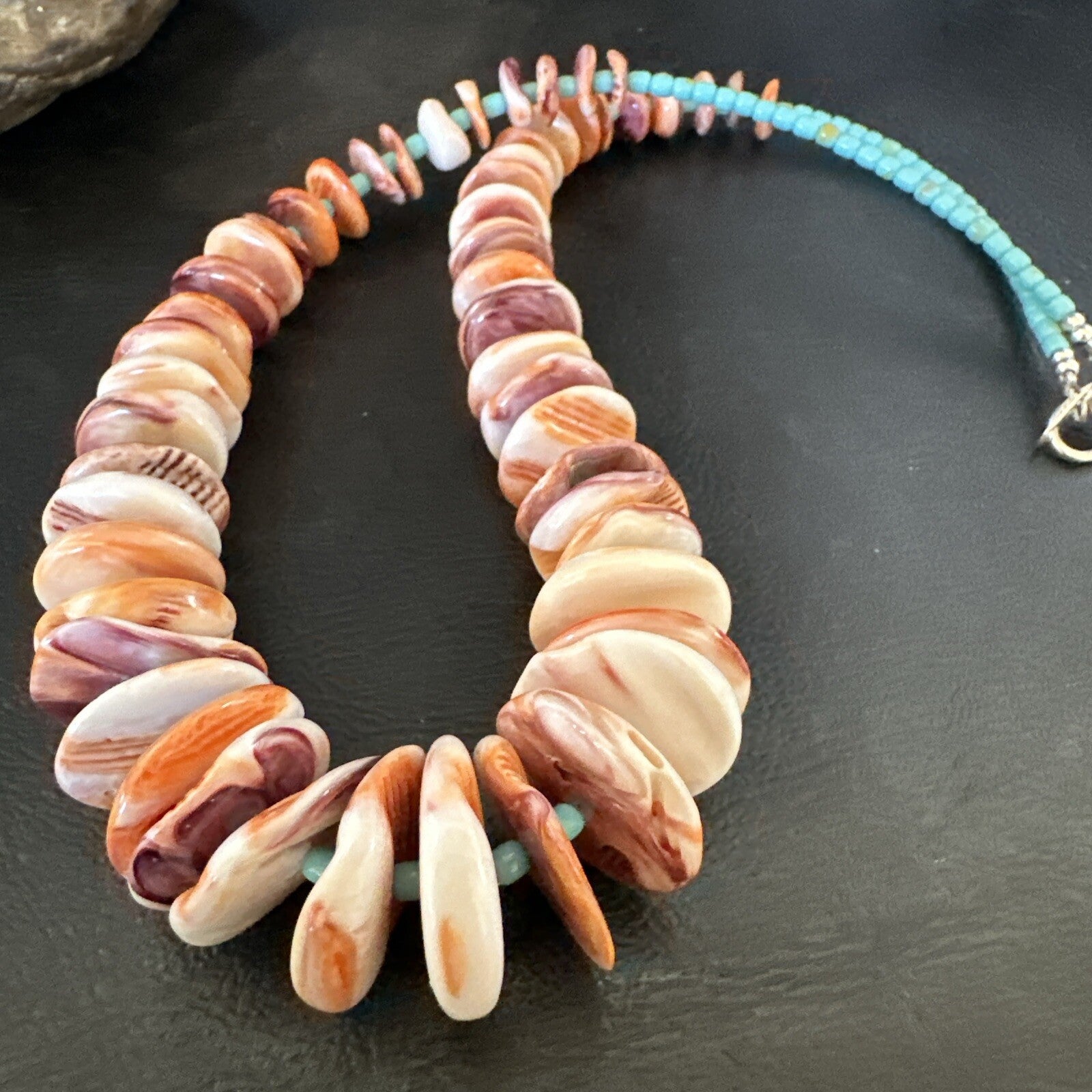Spiny Oyster Turquoise Heishi Navajo Sterling Silver Necklace 20” 17757