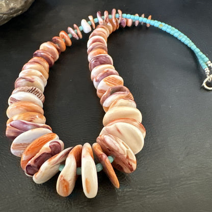 Spiny Oyster Turquoise Heishi Navajo Sterling Silver Necklace 20” 17757