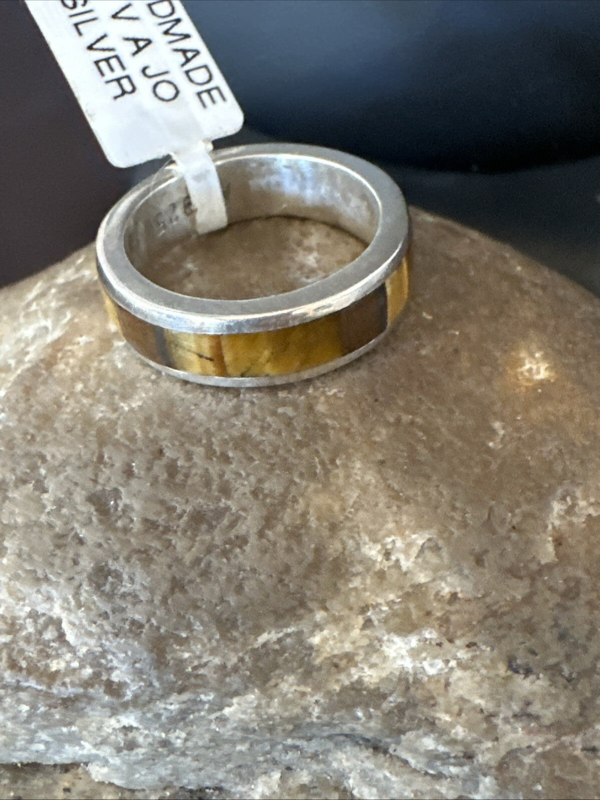 Women Coffee Tigers Eye Navajo Sterling Silver Inlay Ring Size 7 18704