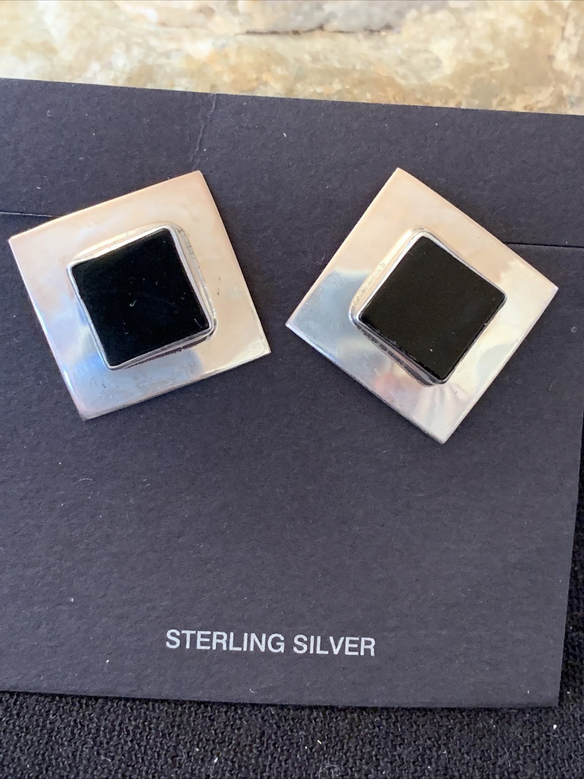 Black Onyx Sterling Silver Earrings Native American Indian Navajo 01521