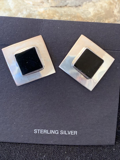 Black Onyx Sterling Silver Earrings Native American Indian Navajo 01521