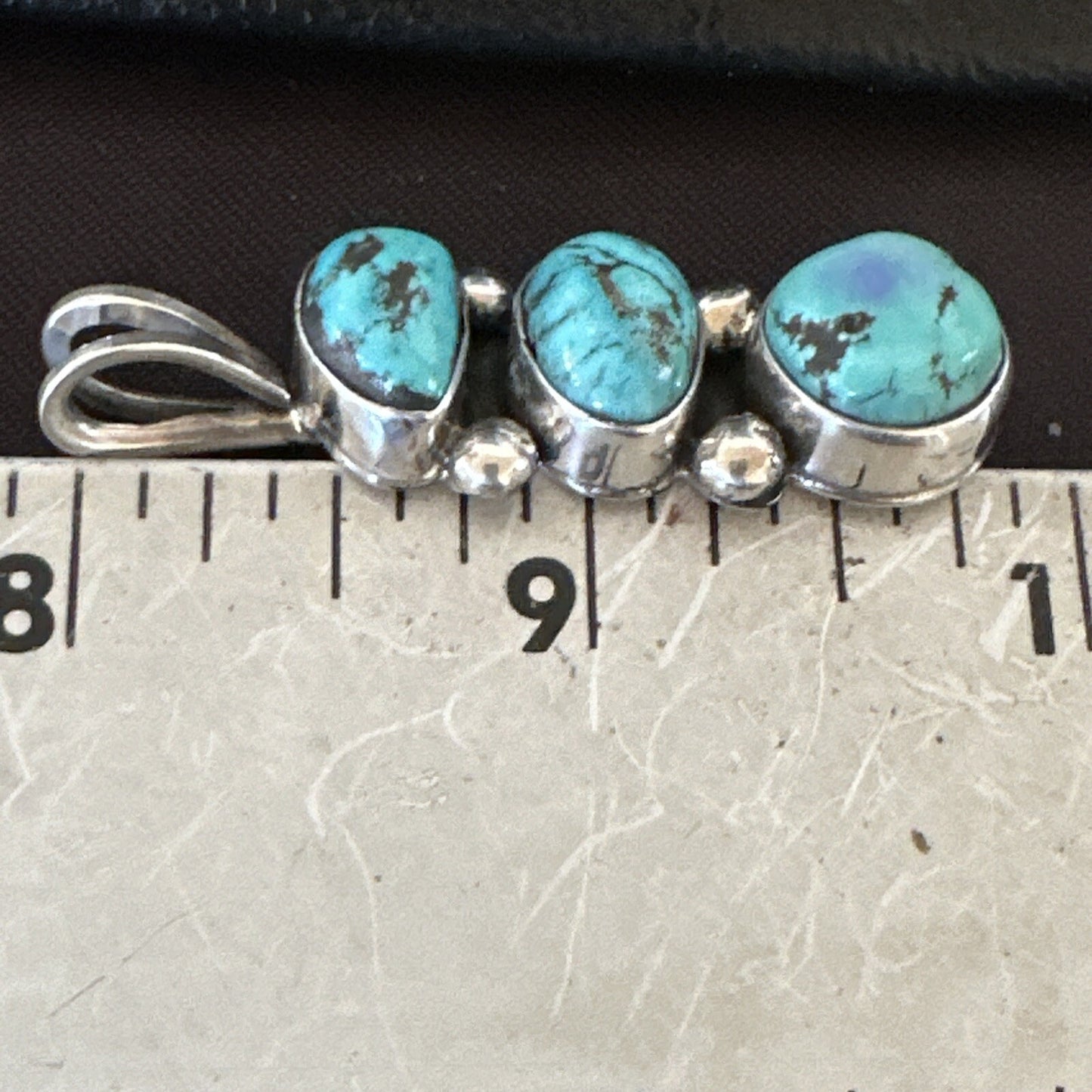 Blue Turquoise 3 Stone Navajo Sterling Silver Cluster Pendant Only 18348