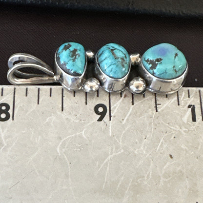 Blue Turquoise 3 Stone Navajo Sterling Silver Cluster Pendant Only 18348