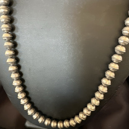8mm Hand Stamped Bench Navajo Pearls Sterling Silver Bead Necklace 23" 18406
