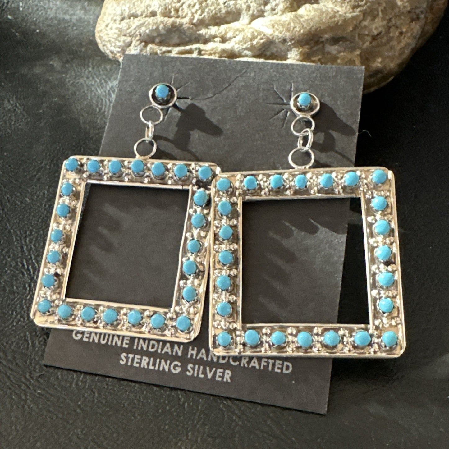 Zuni Petite Point Turquoise Cluster Earrings Sterling Silver Handmade 19771