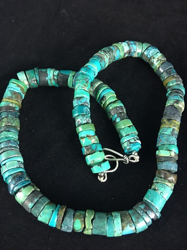 Turquoise Bead 8 mm Heishi Navajo Sterling Silver Necklace 20” 1135