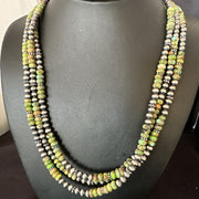 Navajo Pearls Green Gaspeite Turquoise Necklace 3S | Sterling Silver | Authentic Native American Handmade | 03091