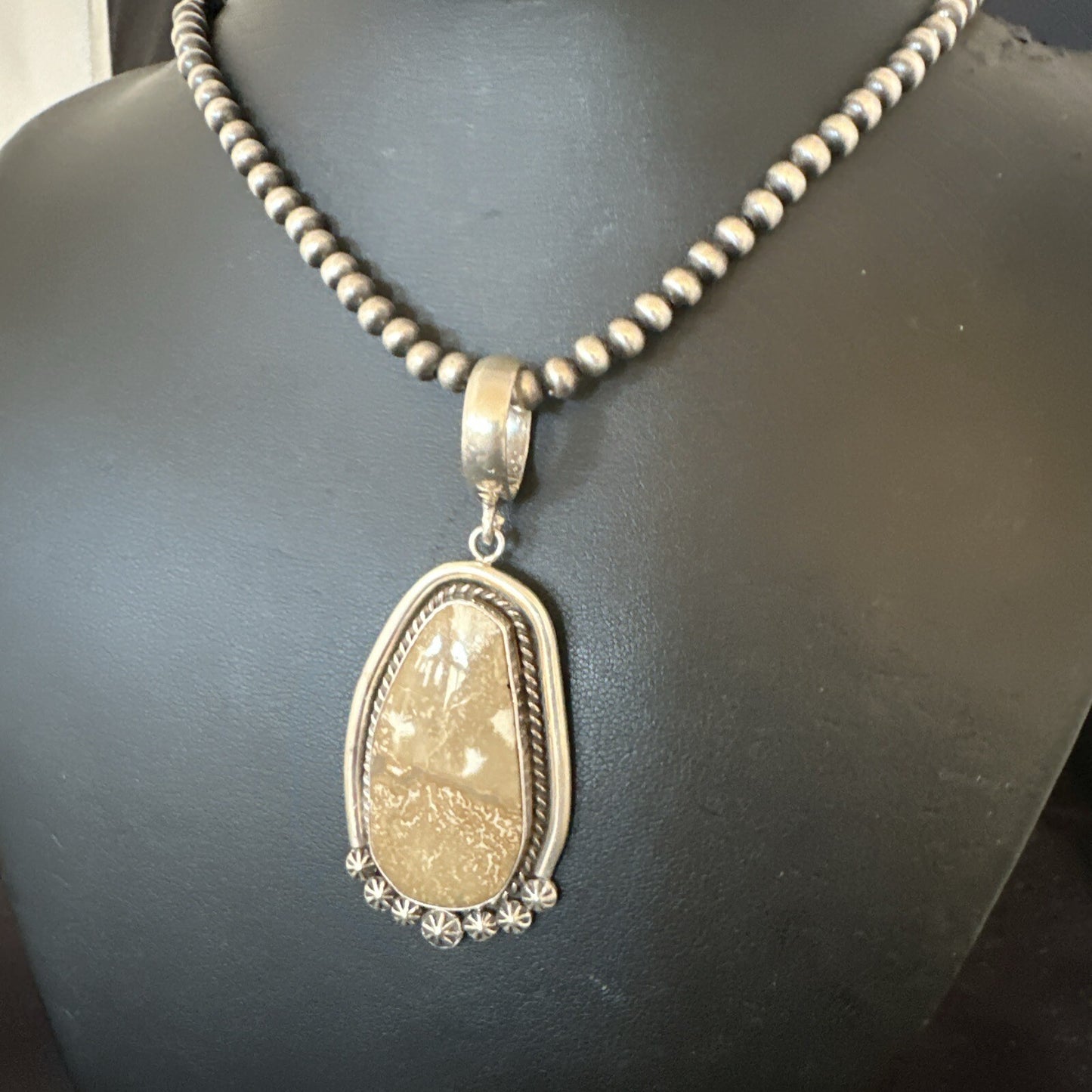 Wild Horse Turquoise Pendant Navajo Sterling Silver Necklace 17046