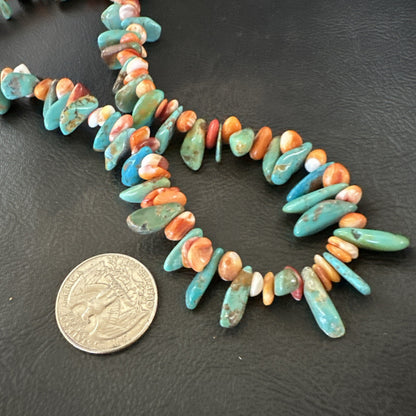 Green Turquoise Spiny Oyster Nugget Sterling Silver Necklace 21" 18090