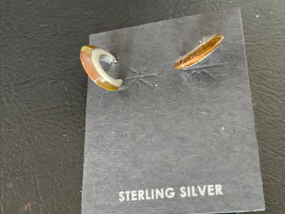 Pava Shell Minimalist Navajo Sterling Silver Inlay Earrings 13068