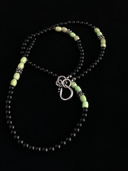 Mens Black Onyx Navajo Sterling Silver Necklace 18” 10014