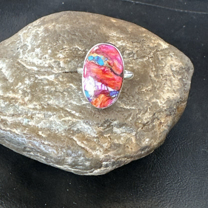 Blue Turquoise Spiny Oyster Southwestern Sterling Silver Ring Size 11 18447