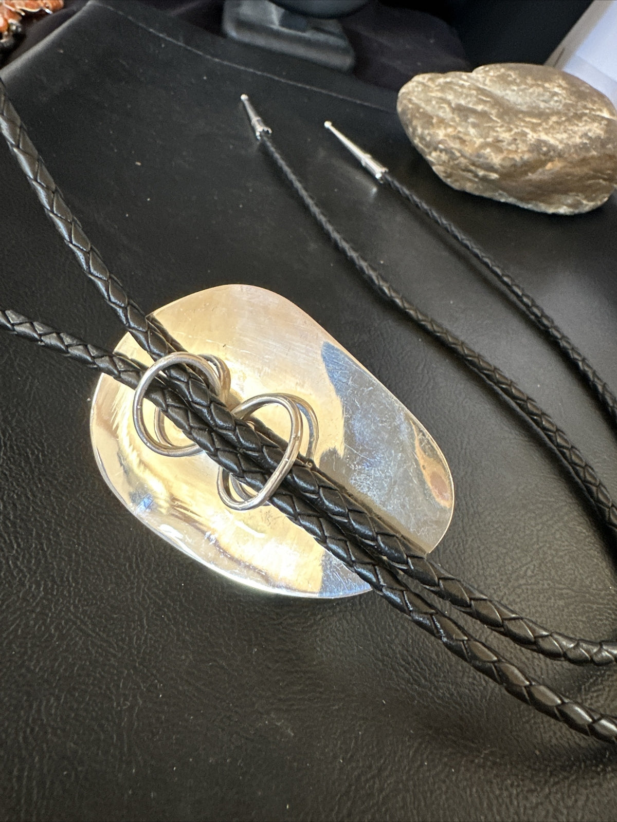 Mens BOLO TIE WHITE BUFFALO TURQUOISE Sterling Silver Navajo 2.5 in 15005
