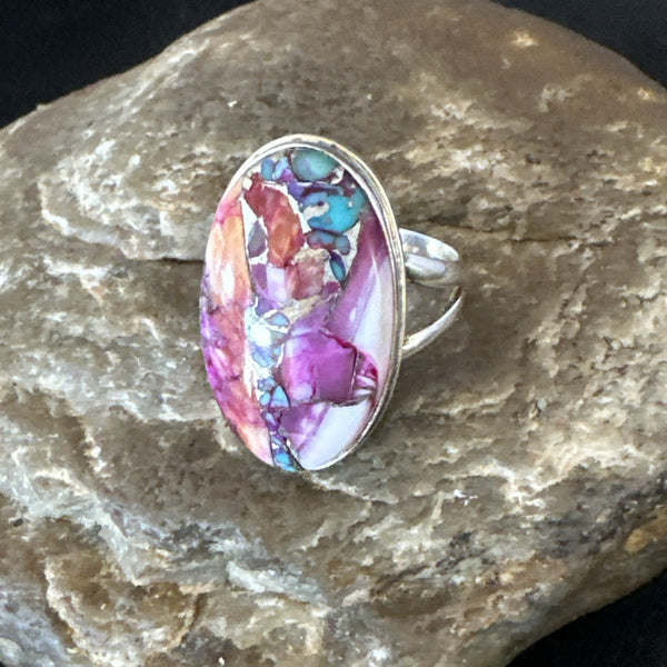 Blue Turquoise Spiny Oyster Southwestern Ring Size 10 | Sterling Silver | Authentic Native American Handmade | 19056