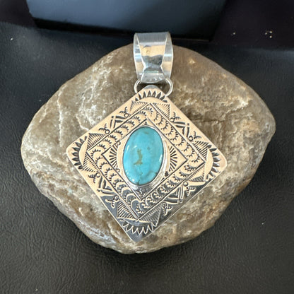 Men Women Blue Kingman Turquoise Pendant Navajo Sterling H Joe 19520