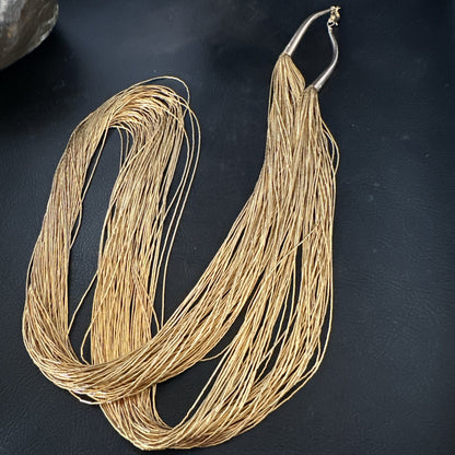 GoldFilled Heishi Tubes Bib 50 Strand 32” Liquid Sterling Silver Necklace 19757