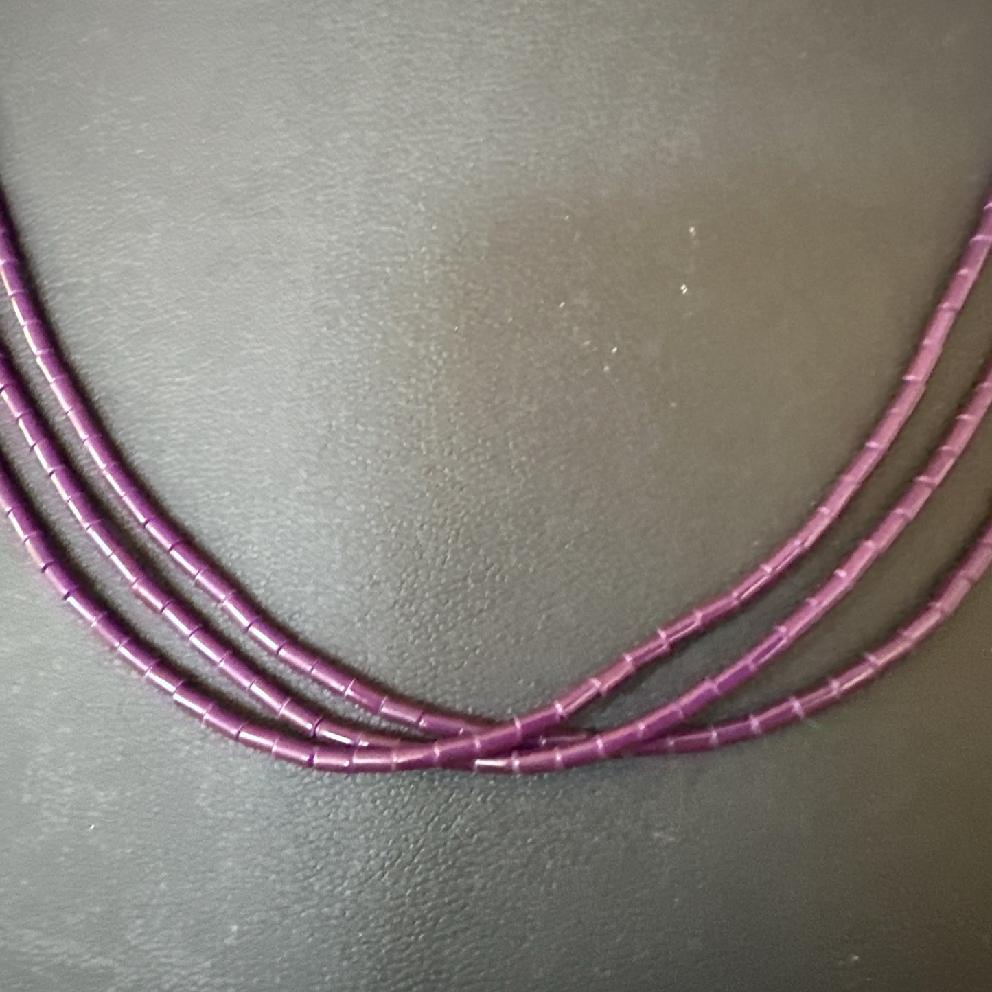 Purple Stone Heishi Bead Stabilized 3 Strand Sterling Silver Necklace 19702