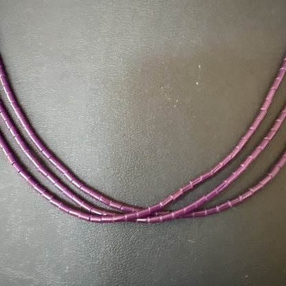 Purple Stone Heishi Bead Stabilized 3 Strand Sterling Silver Necklace 19702