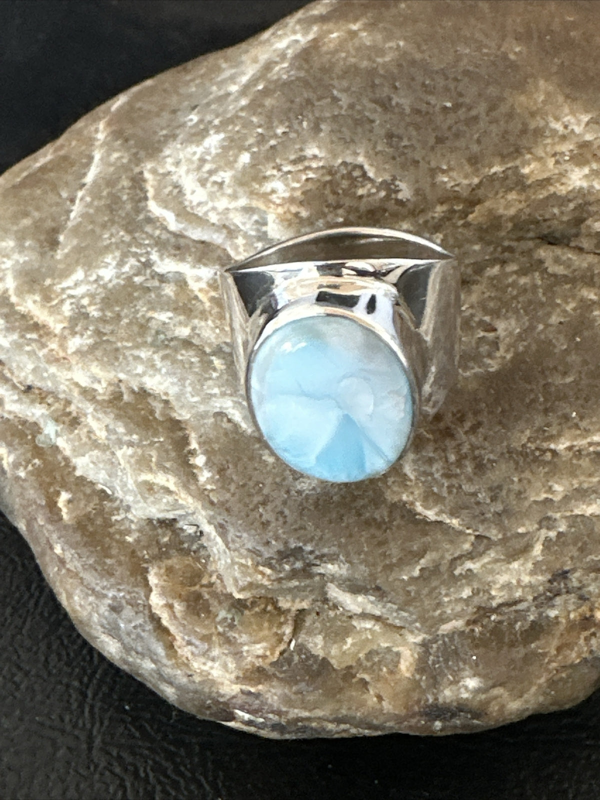 Womens Blue Larimar Navajo Sterling Silver Ring Size 8 17671