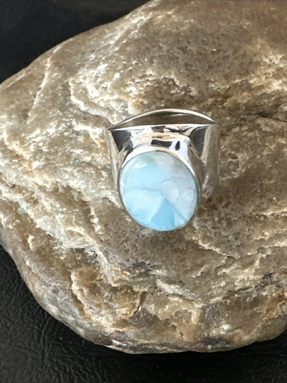 Womens Blue Larimar Navajo Sterling Silver Ring Size 8 17671