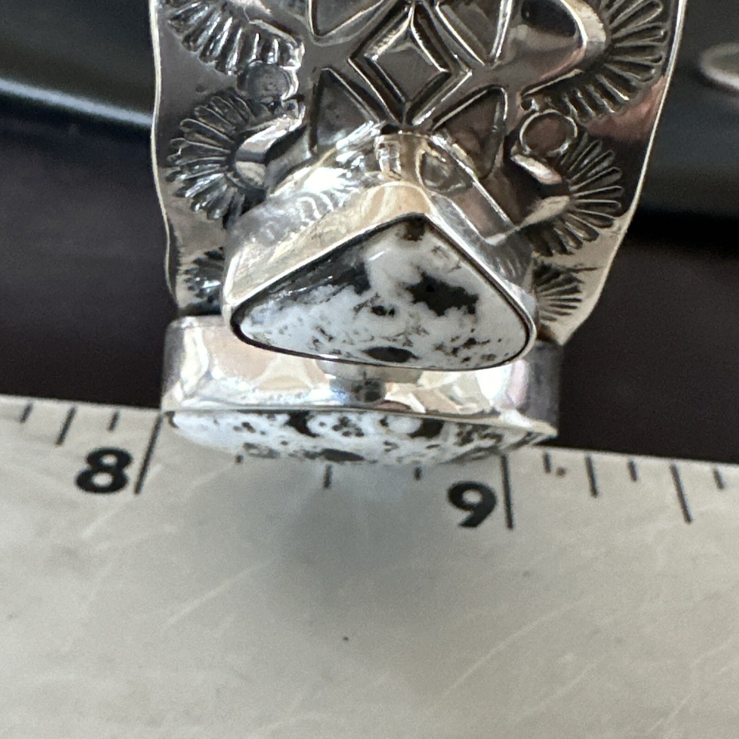 Mens WoMens White Buffalo Turquoise Navajo Sterling Silver Cuff Bracelet 17944