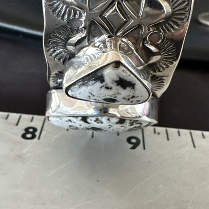 Mens WoMens White Buffalo Turquoise Navajo Sterling Silver Cuff Bracelet 17944