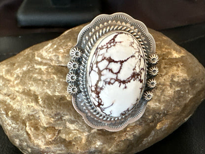 Mens Womens Wild Horse Turquoise Navajo Sterling Silver Ring Sz 8 18723