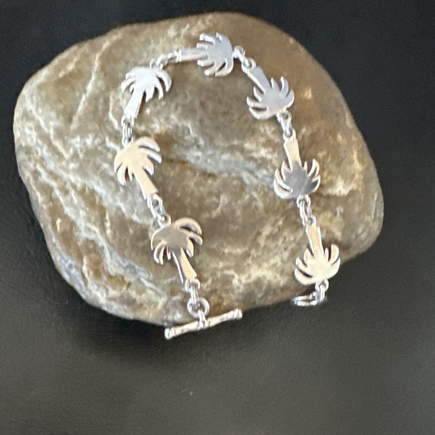 Palm Tree Old Pawn Sterling Silver Link Bracelet 7” 18130