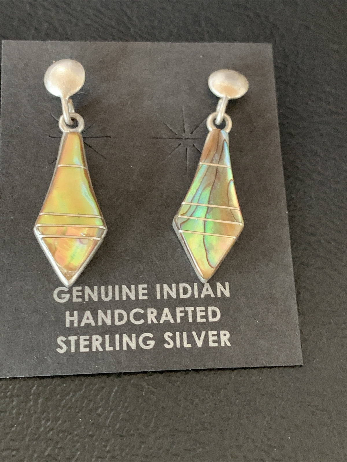 Native Minimalist Navajo Pava Shell Inlay Sterling Silver Earrings 1" 13070