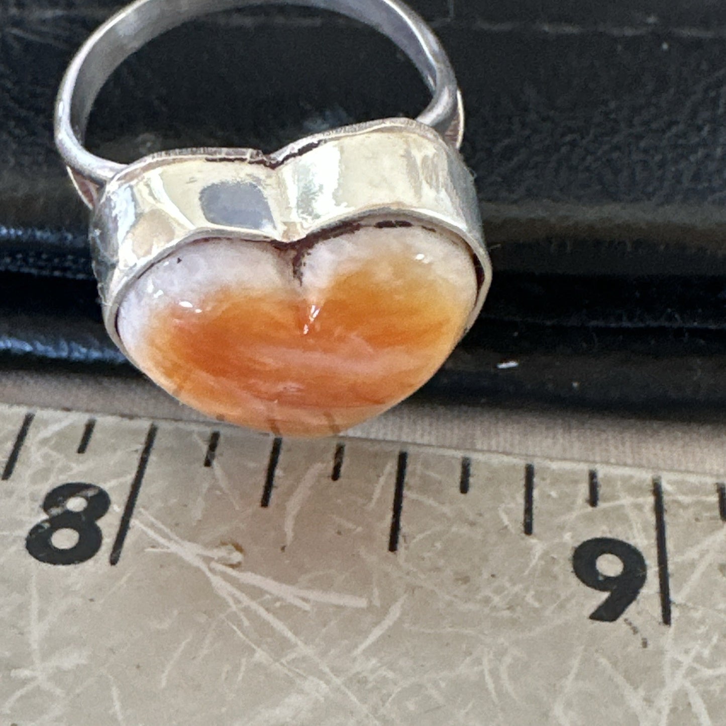 Orange Heart Ring Handmade Navajo Spiny Oyster Sterling Silver Sz 8.5 19328