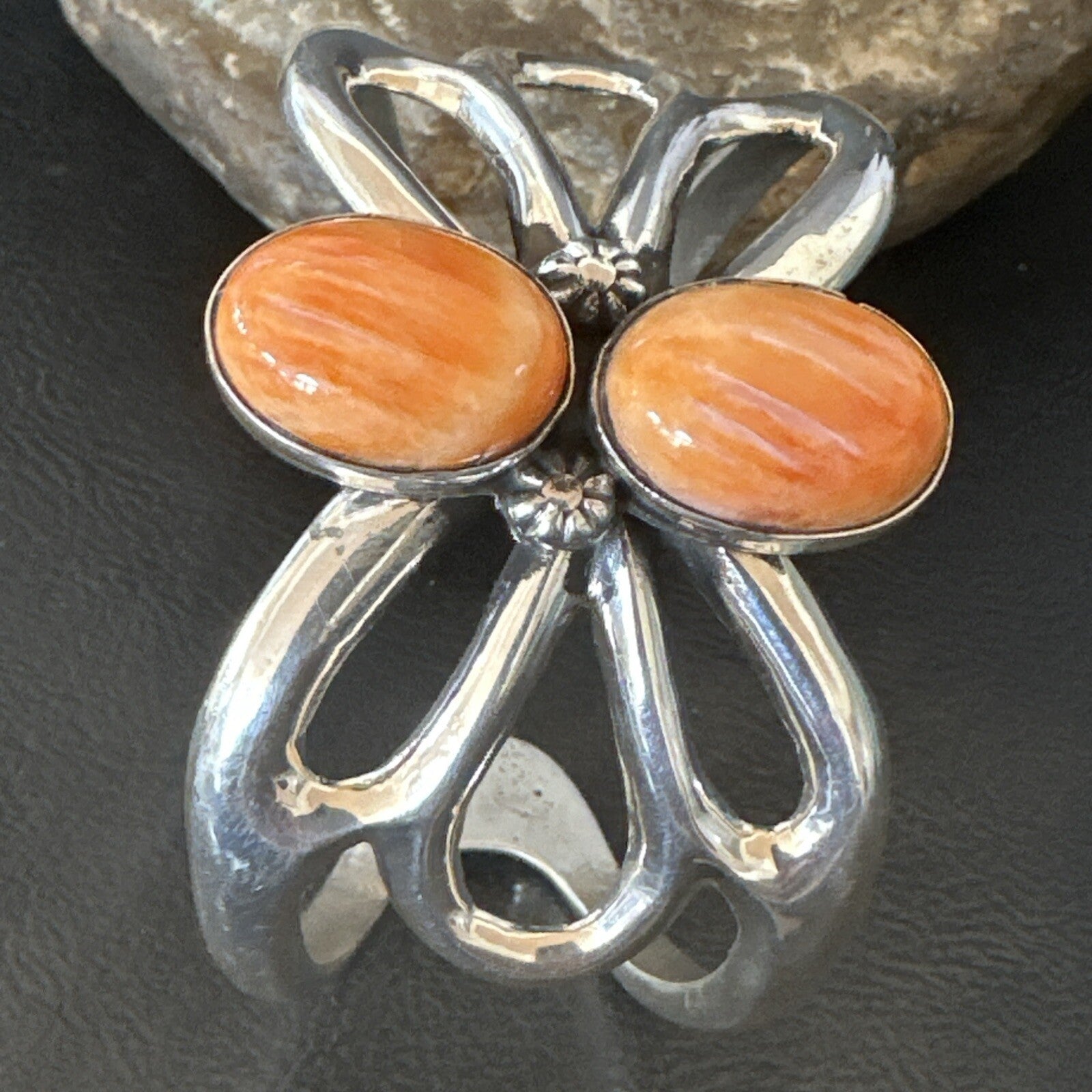 Butterfly Orange Spiny Oyster Navajo Sterling Silver Cuff Bracelet 18571